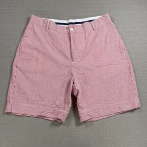 TailorByrd Collection Mens 32 Red White Seersucker Striped Shorts 100% Cotton